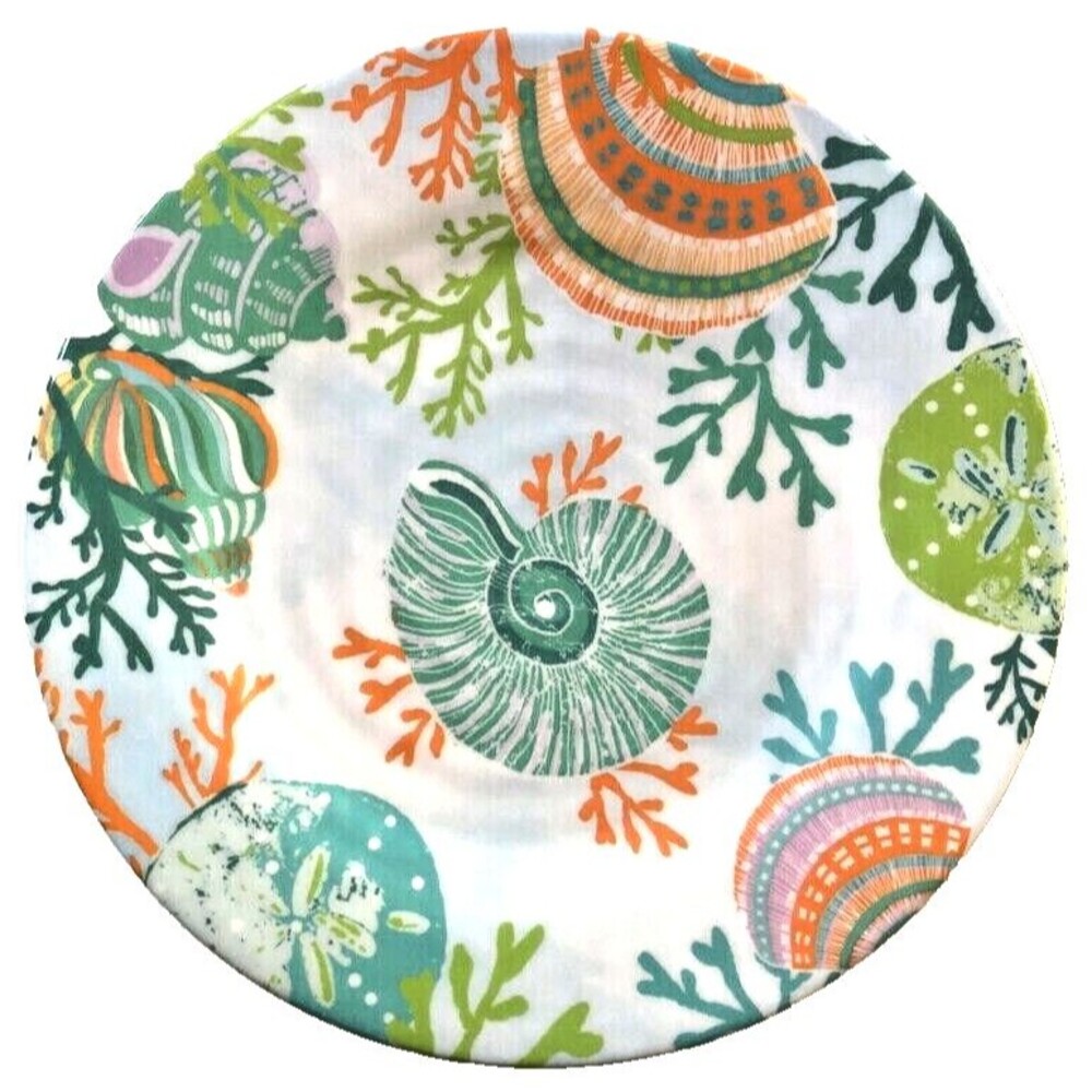 Nantucket Shells Coral Melamine Dinner Plates 10.5" Dishes Set of 4 Summer Beach